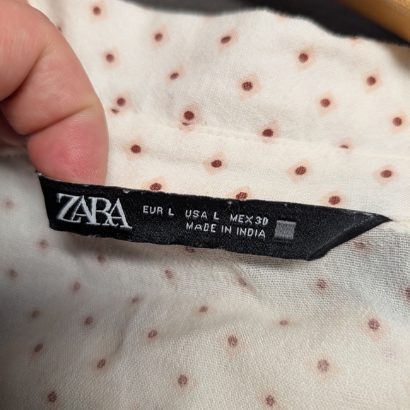 Zara Cream Mini Dress Tiered Ruffle Cottagecore Baby doll Polka Dot Cotton Large - Picture 7 of 7